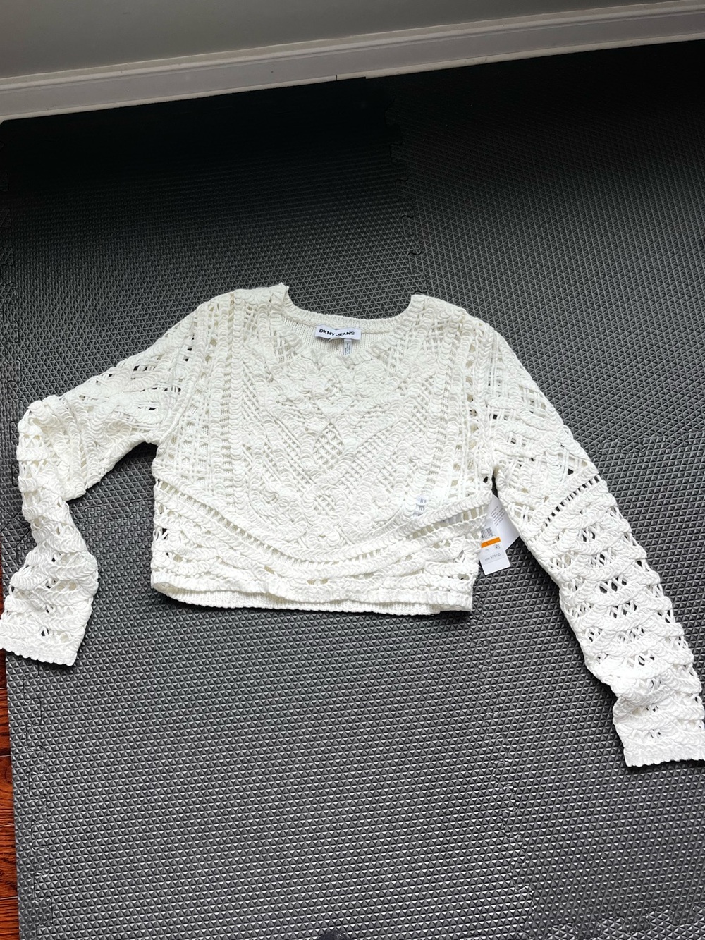 DKNY white Crocheted Long Sleeve  Top cotton